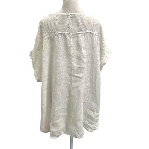 Lungo L’arno 100% Linen Tunic Short Sleeve Top White Blouse size 2X - Picture 5 of 7